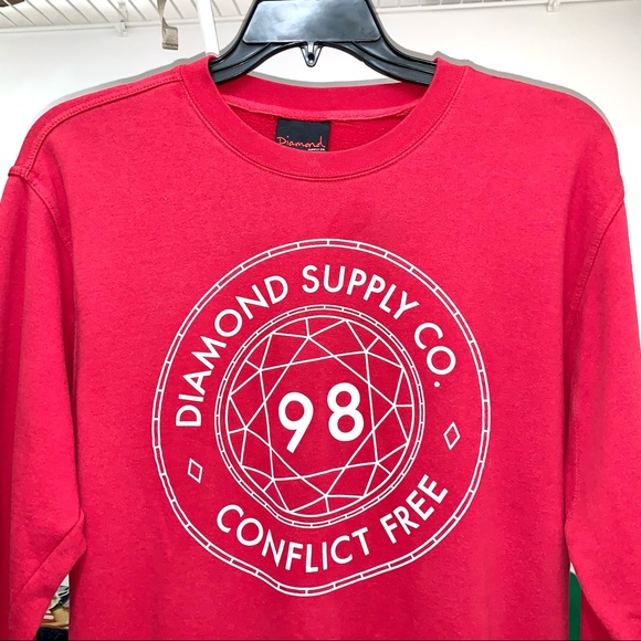 Diamond Supply Co Red White 98 Conflict Free Crewneck Sweatshirt Medium - Picture 2 of 5